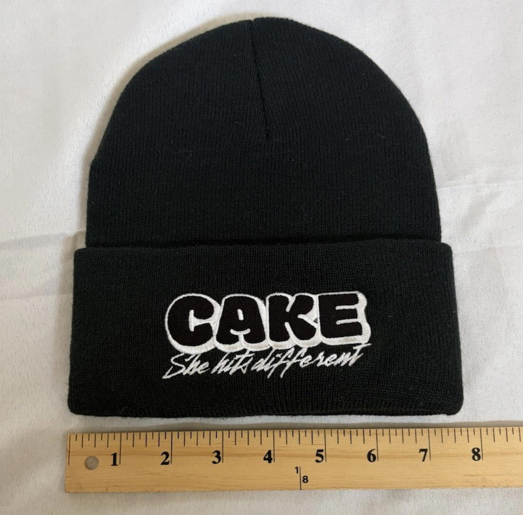 Cake She Hits Different Cannabis Company Beanie Weed Industry Black Graffiti