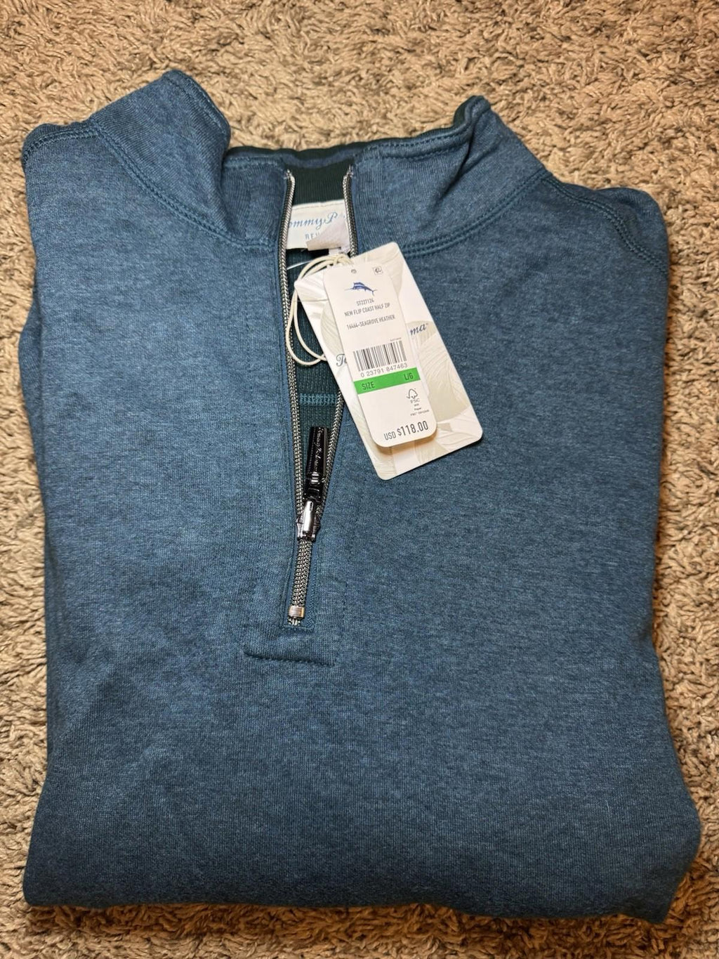 NWT Tommy Bahama Men's NEW FLIP COAST HALF ZIP16464-SEAGROVE HEATHER Large NEW