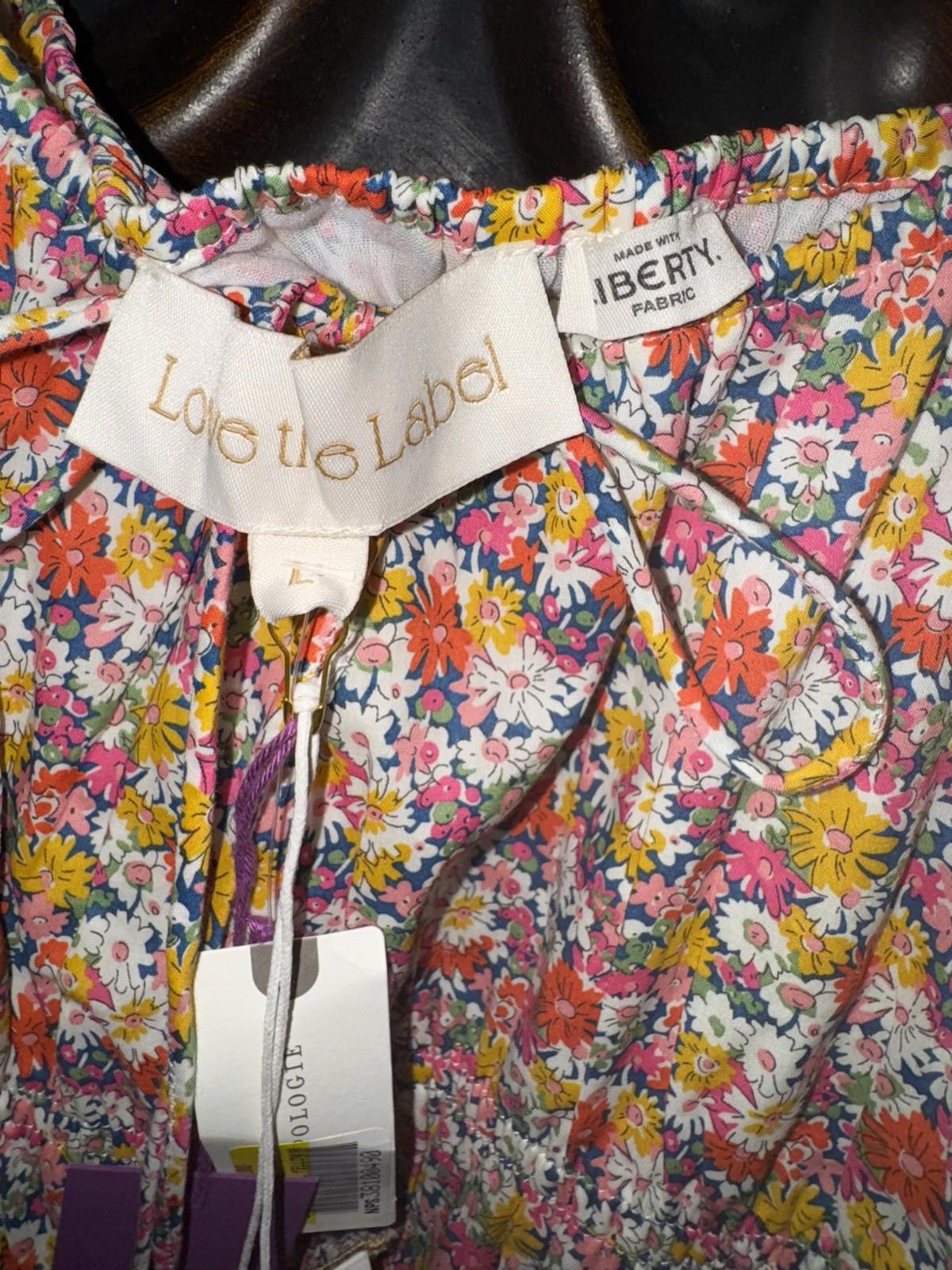 For Love & Lemons Libby Mini Dress in Orange Floral LG Short Sleeve Lined