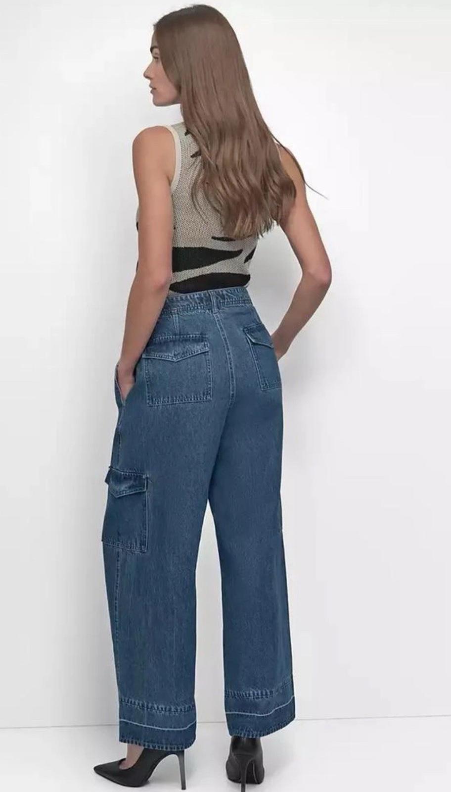 DKNY by Donna Karan Released Hem Wide Leg Cargo Jeans Sz 31 NWOT