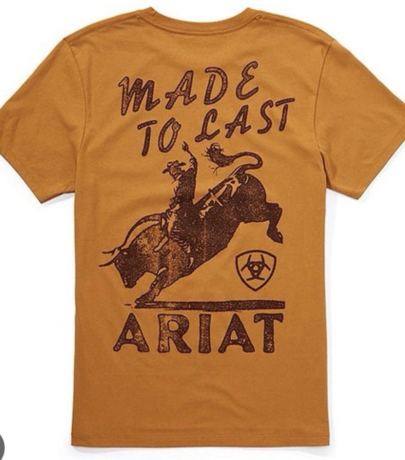NWT Ariat Boot S/S Men's Big Bull Rider Short Sleeve T-Shirt Bone brown Lg