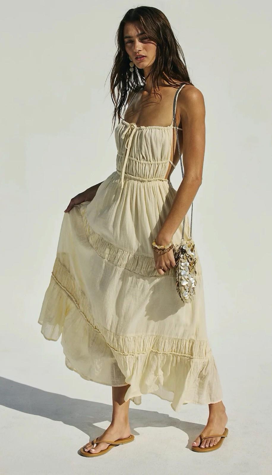 Free People Taking Sides Maxi Dress Women's Casual Backless Long NWT Large