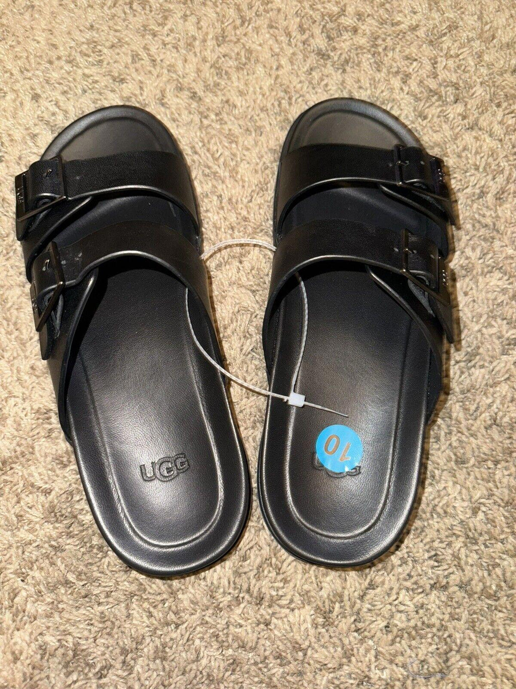 UGG Mens Wainscott Buckle Slide Black Leather 10 NEW!