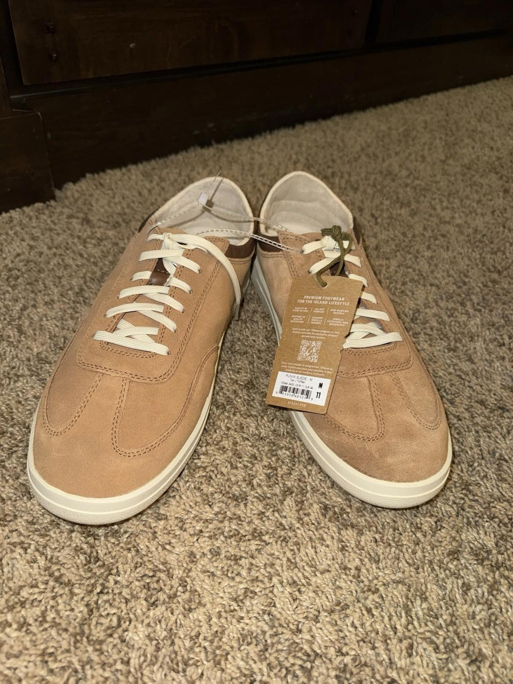 Olukai Punini Suede Men's Sneaker Shoes Tan Toffee Casual Lace Up Size 11 / 44eu