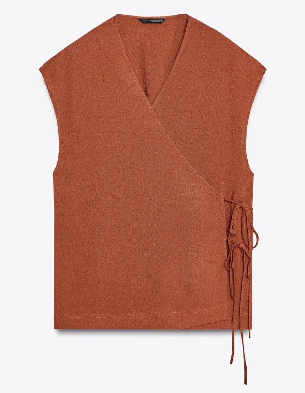 NEW $50 ZARA Linen Blend Orange Sleeveless Kimono Vest Women Size M-L NWT