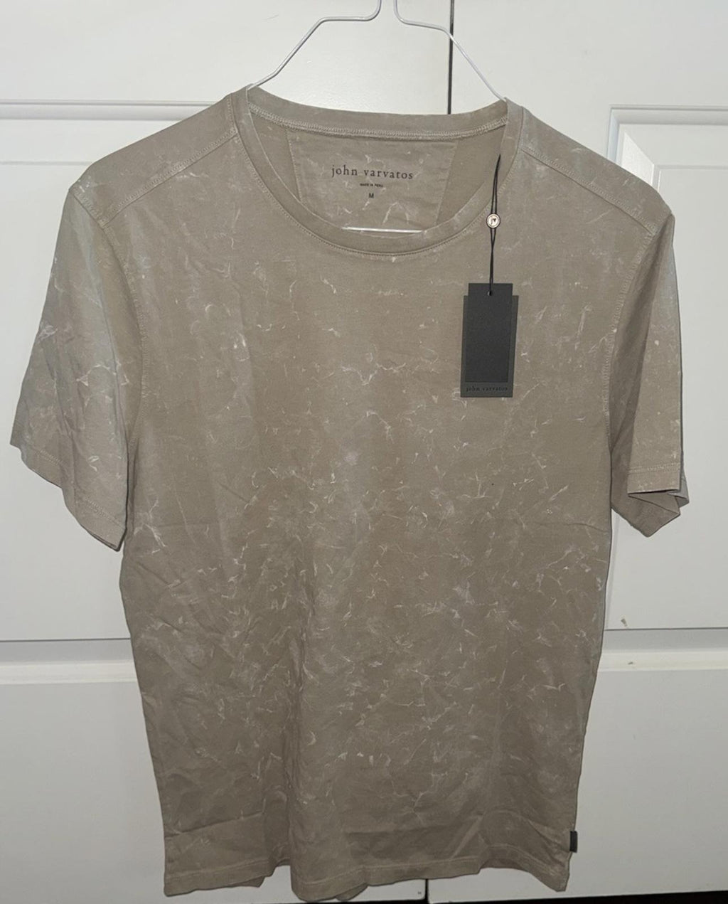 John Varvatos Men's Tan Enzo Marble Wash Crew-Neck Short Sleeve T-Shirt LG