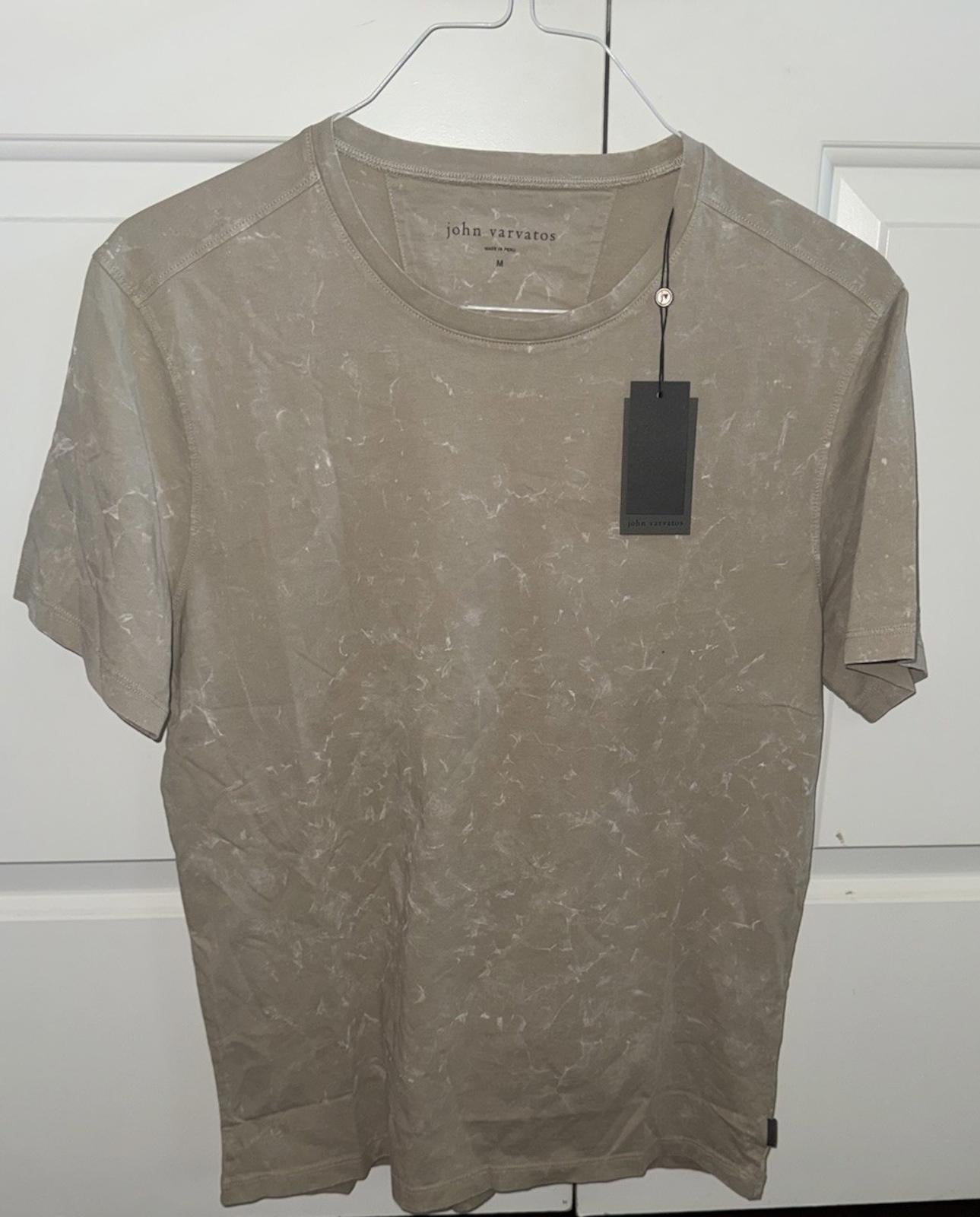 John Varvatos Men's Tan Enzo Marble Wash Crew-Neck Short Sleeve T-Shirt LG