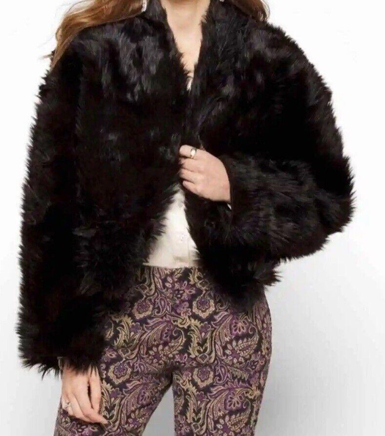 Free People All night faux fur black jacket medium new