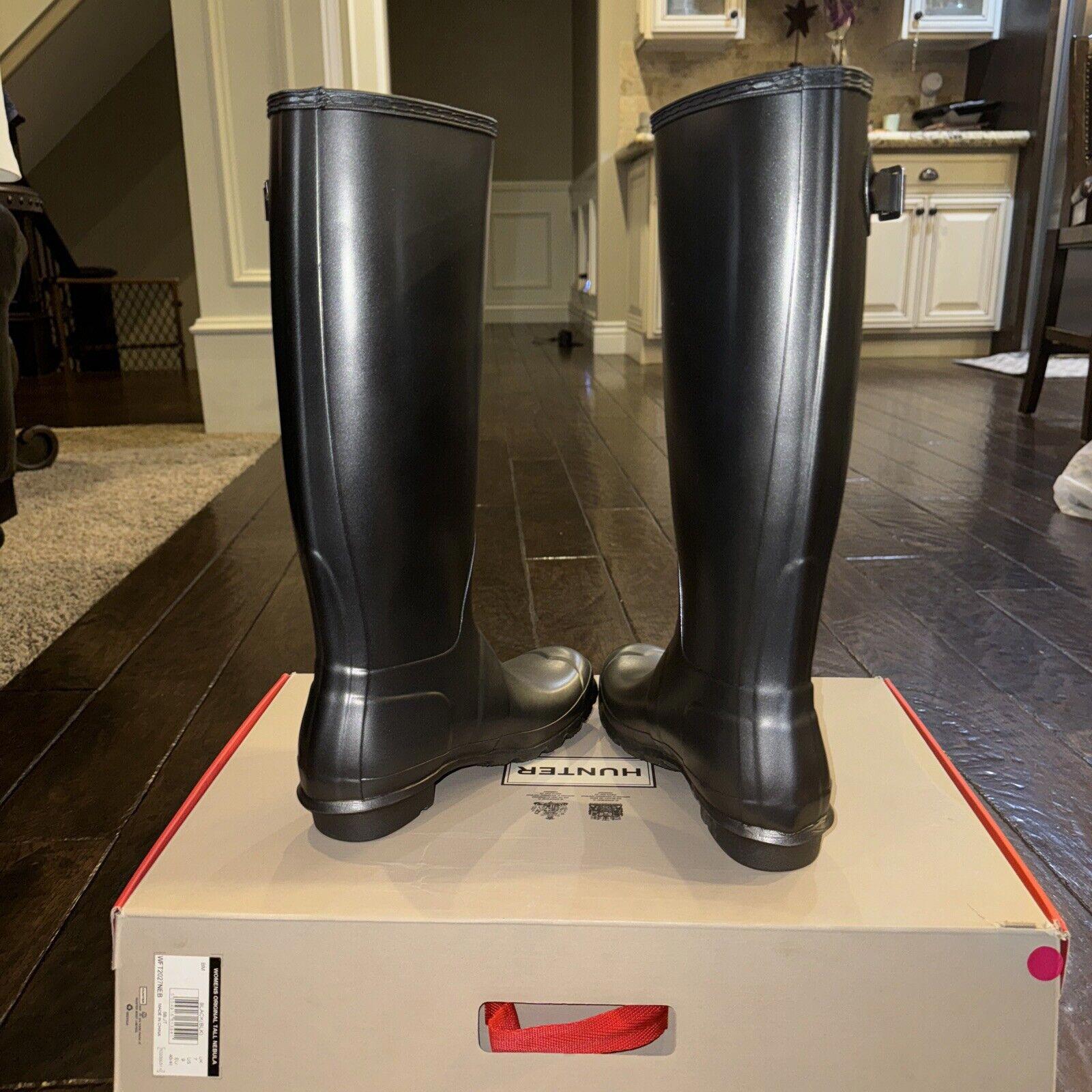 HUNTER Original Tall Waterproof Nebula Rain Boot in Black Size 9 NIB