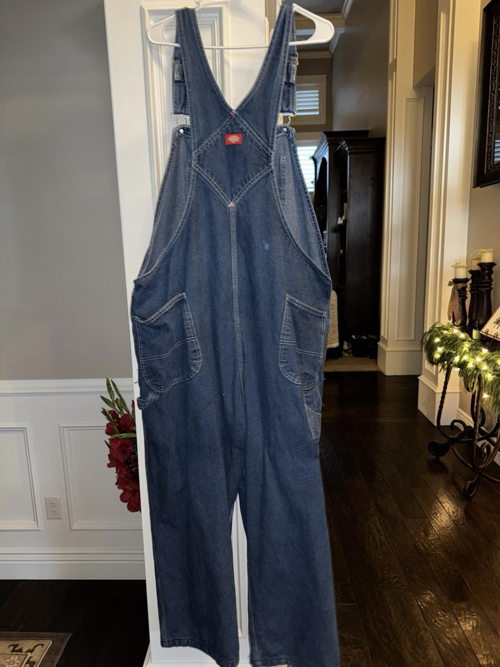 Dickies Mens Overalls Sz 50x30 Oversized Denim Bibs Workwear Blue Jean Classic