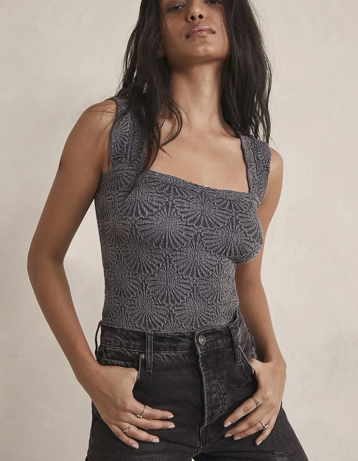 NEW! FREE PEOPLE Stretch Fit Love Letter Cami Women's Sz M-L Black NWT