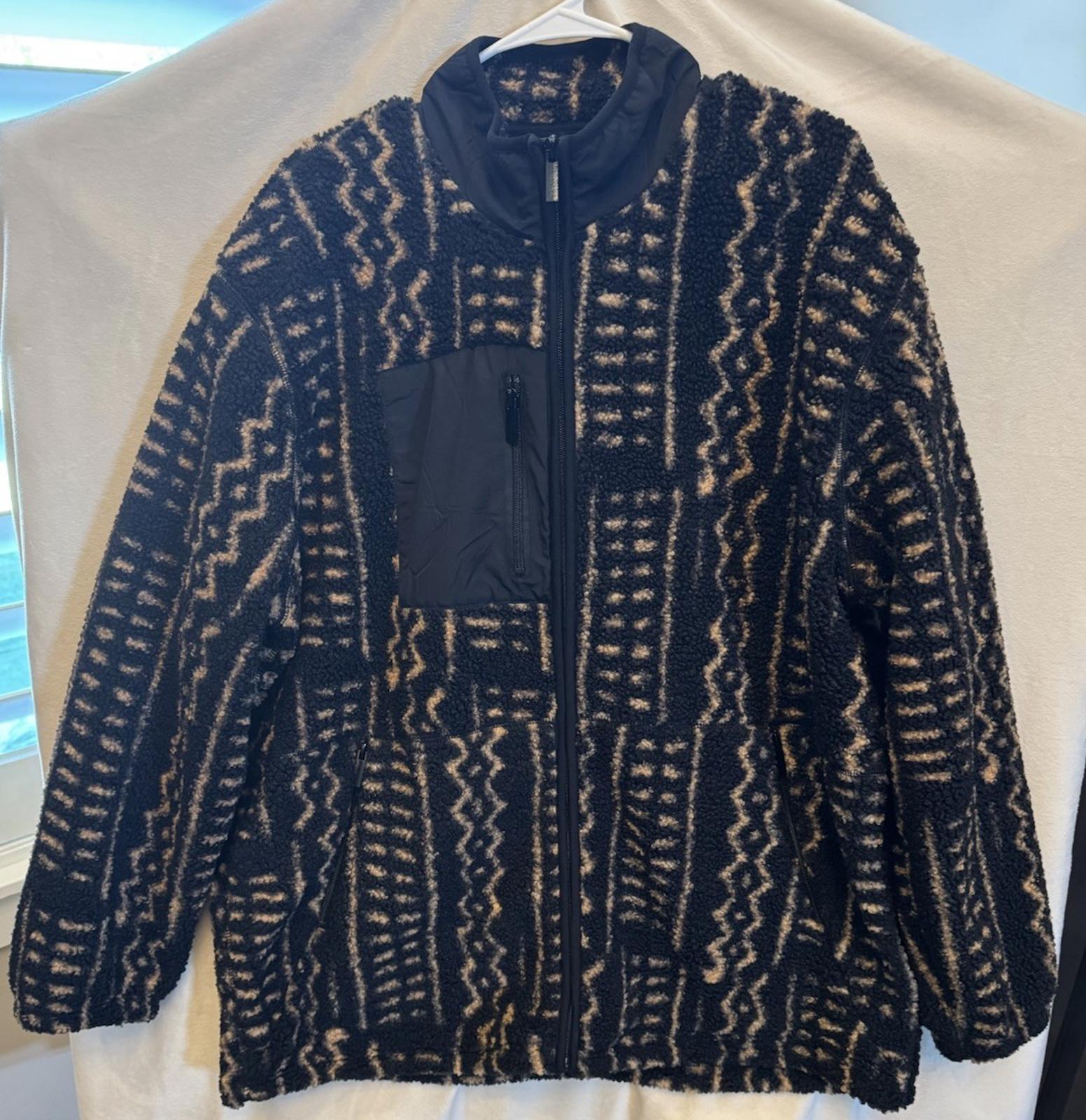 NEW D’iyanu Gatimu Men's African Print Teddy Fleece Jacket (Tan Tribal Lines) XL