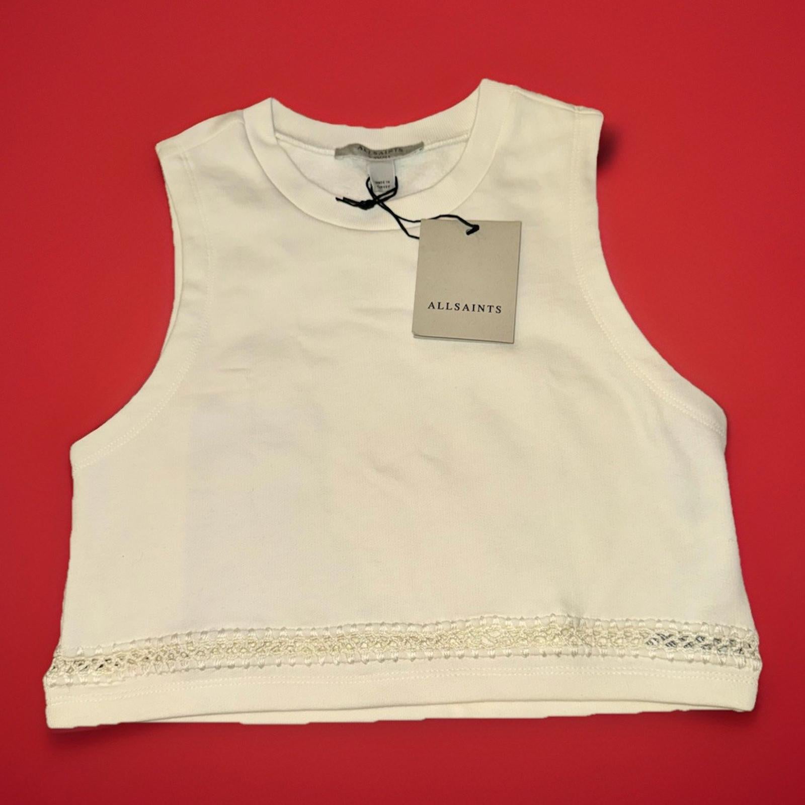 NEW All Saints Womens Ewelina Lila Sweatshirt Crop Chalk White Sleeveless Top LG