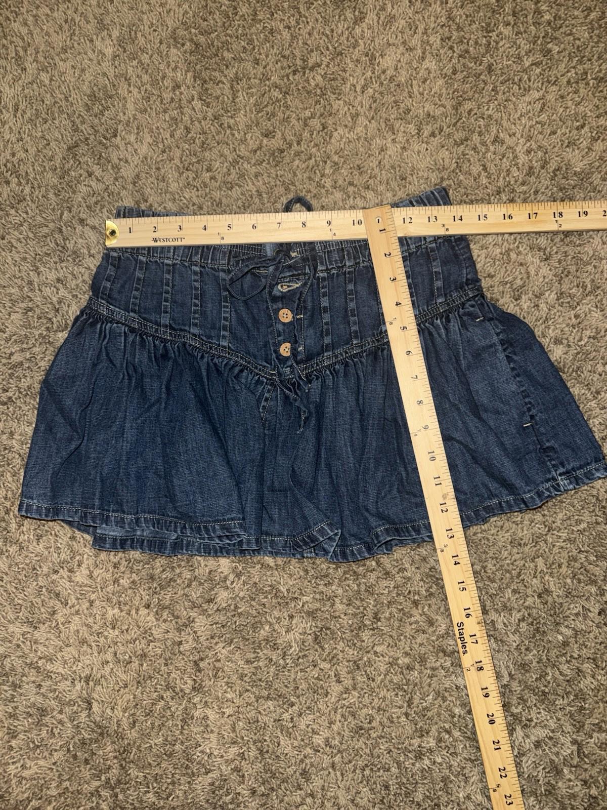 Free People We The Free Roselle Denim Mini Skirt Button Drawstring High Rise XS