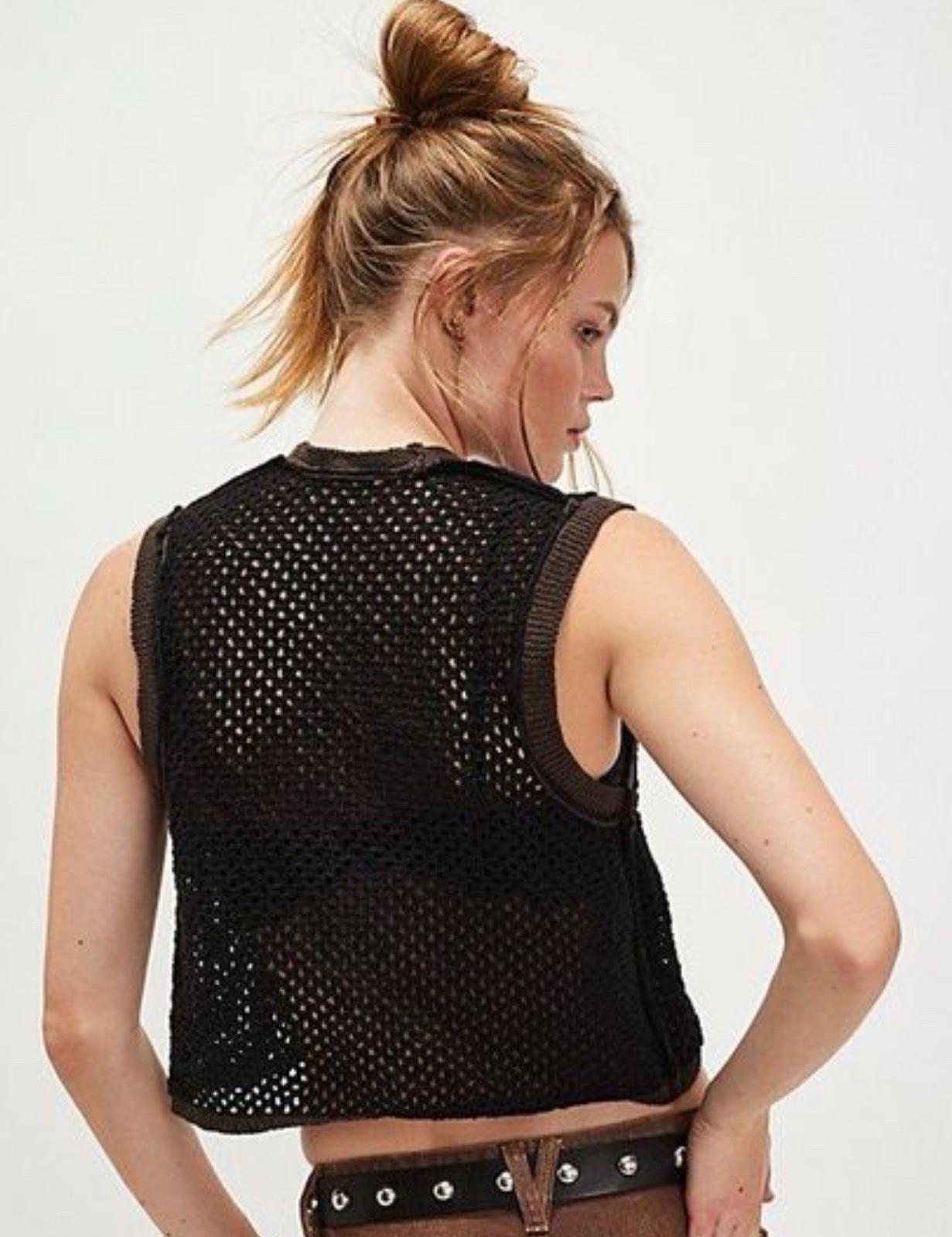 NWT Medium Free People  Festival Crochet Vest New Black Brown