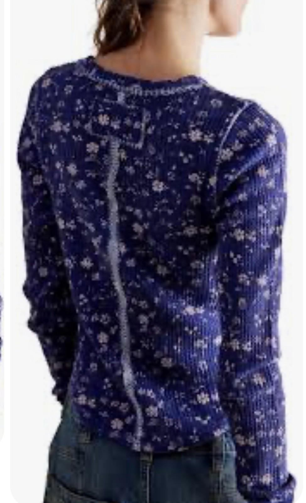 NEW FREE PEOPLE WE THE FREE BLUE FLORAL PRETTY LITTLE THERMAL TOP SHIRT SZ XS