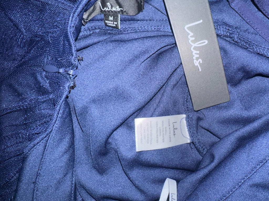 Lulus Rare Beauty Navy Blue Tulle Backless Maxi Dress M NEW!