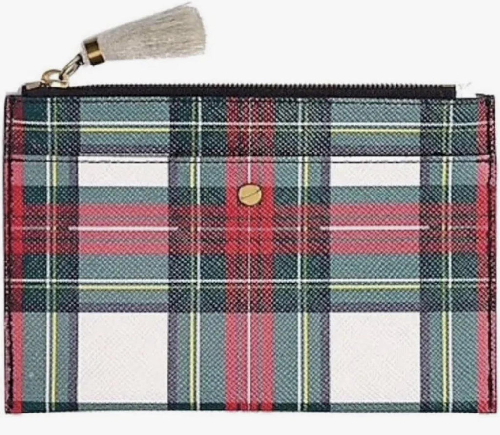 J. Crew Tartan Plaid Large Leather Pouch Clutch Bag