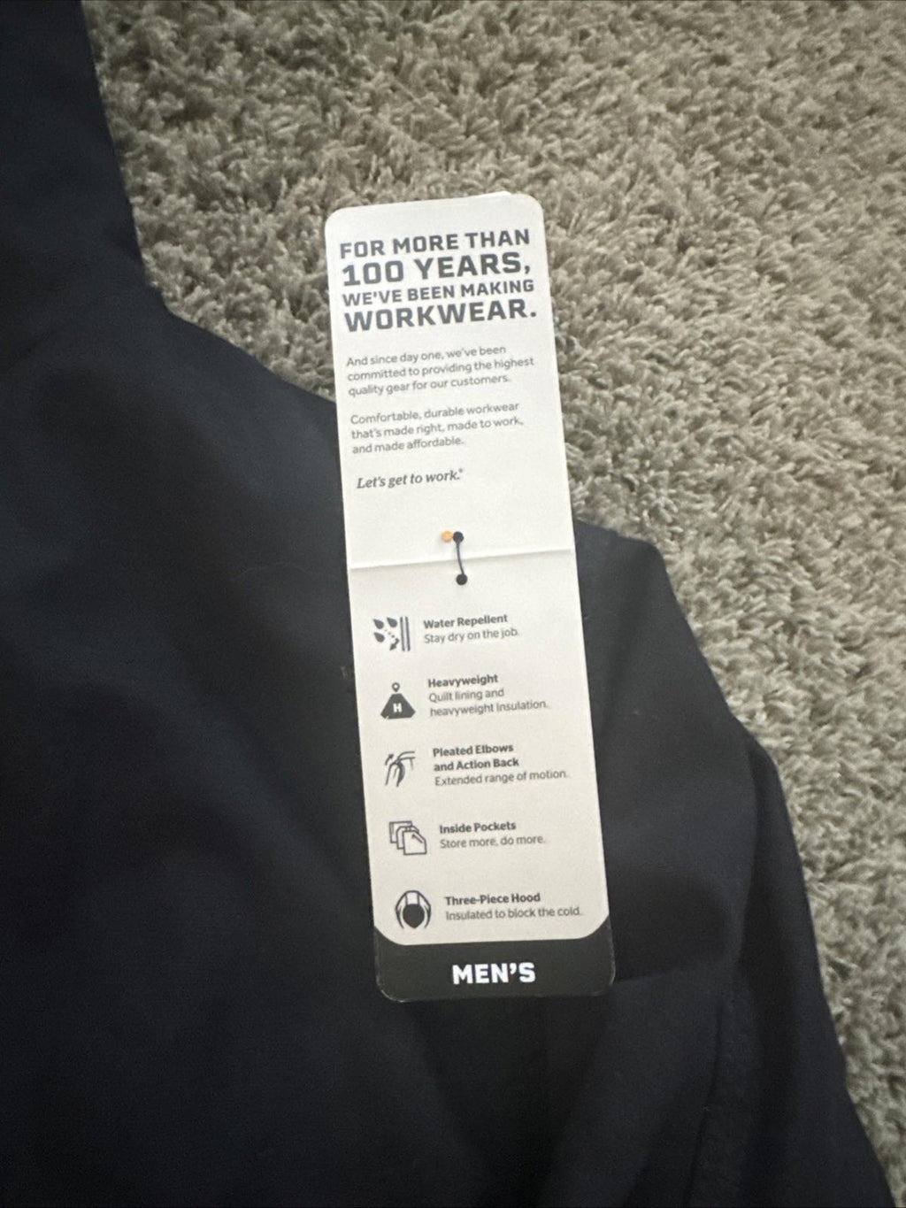 Men's Berne Black Hooded Active Jacket  - Black Size M  HEAVY WORK COAT NEW