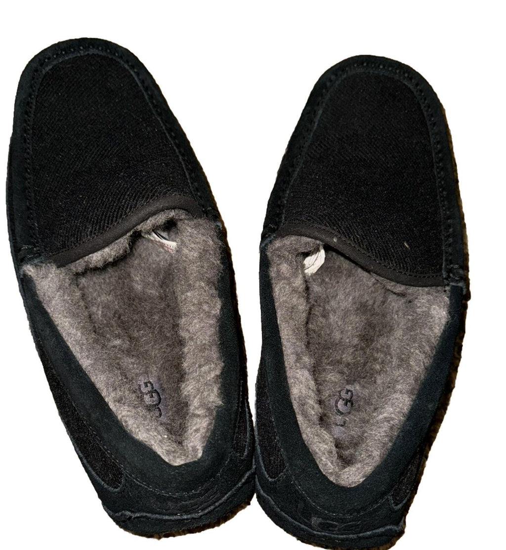 UGG Men's Ascot Slippers Sheepskin Suede Black Grey fur SZ 8