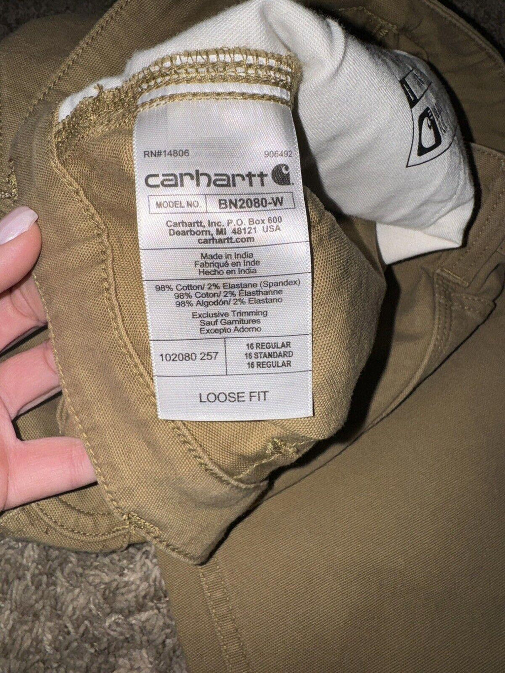 Carhartt Women Rugged Loose Fit Canvas Pant Khaki 16 Reg