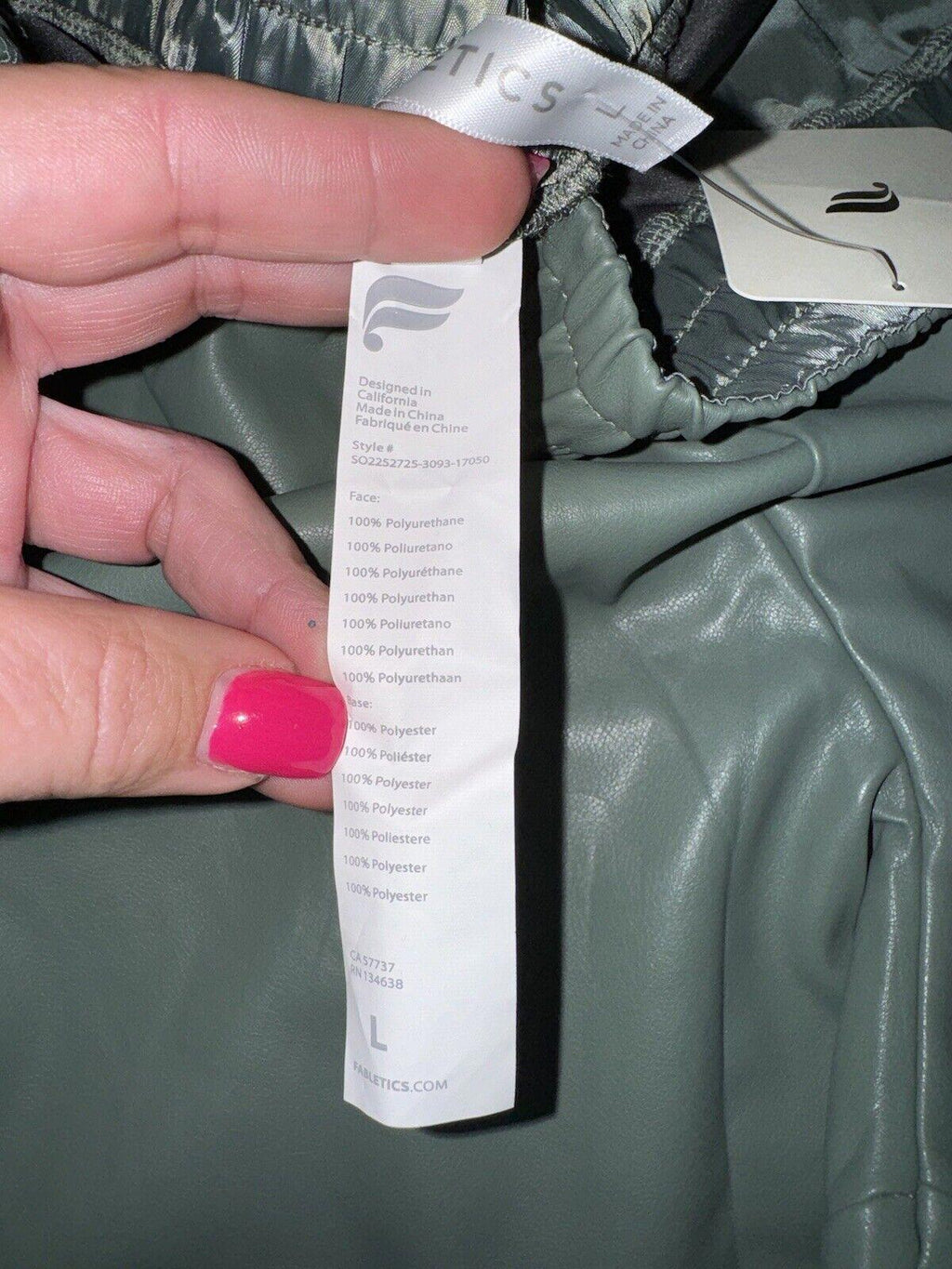Fabletics Women's Vegan Leather High waisted Shorts Smoke green L NWT Stretch