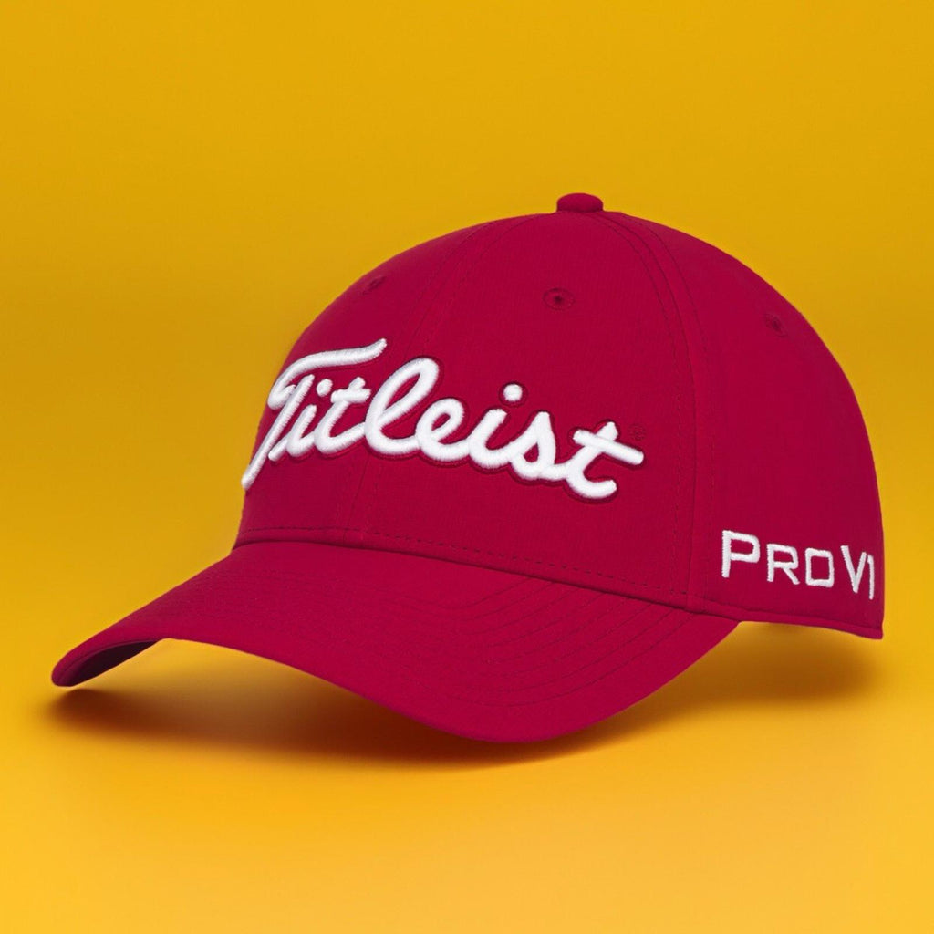 Titleist Golf Tour Performance FJ Pro V1 Adjustable Red Hat Cap White Embroidery