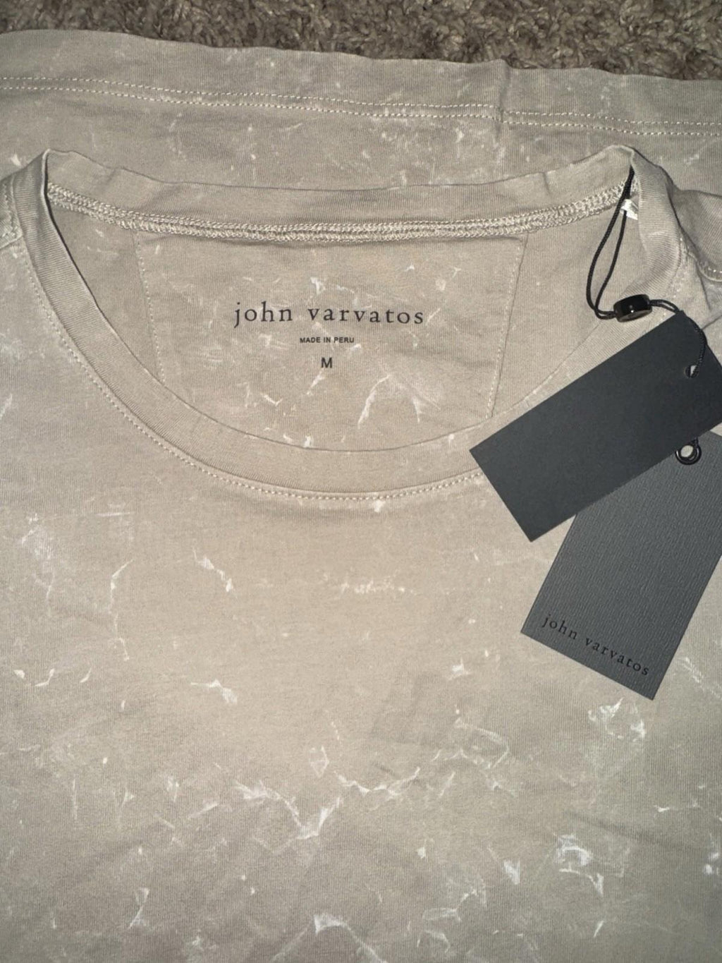 John Varvatos Men's Tan Enzo Marble Wash Crew-Neck Short Sleeve T-Shirt Medium