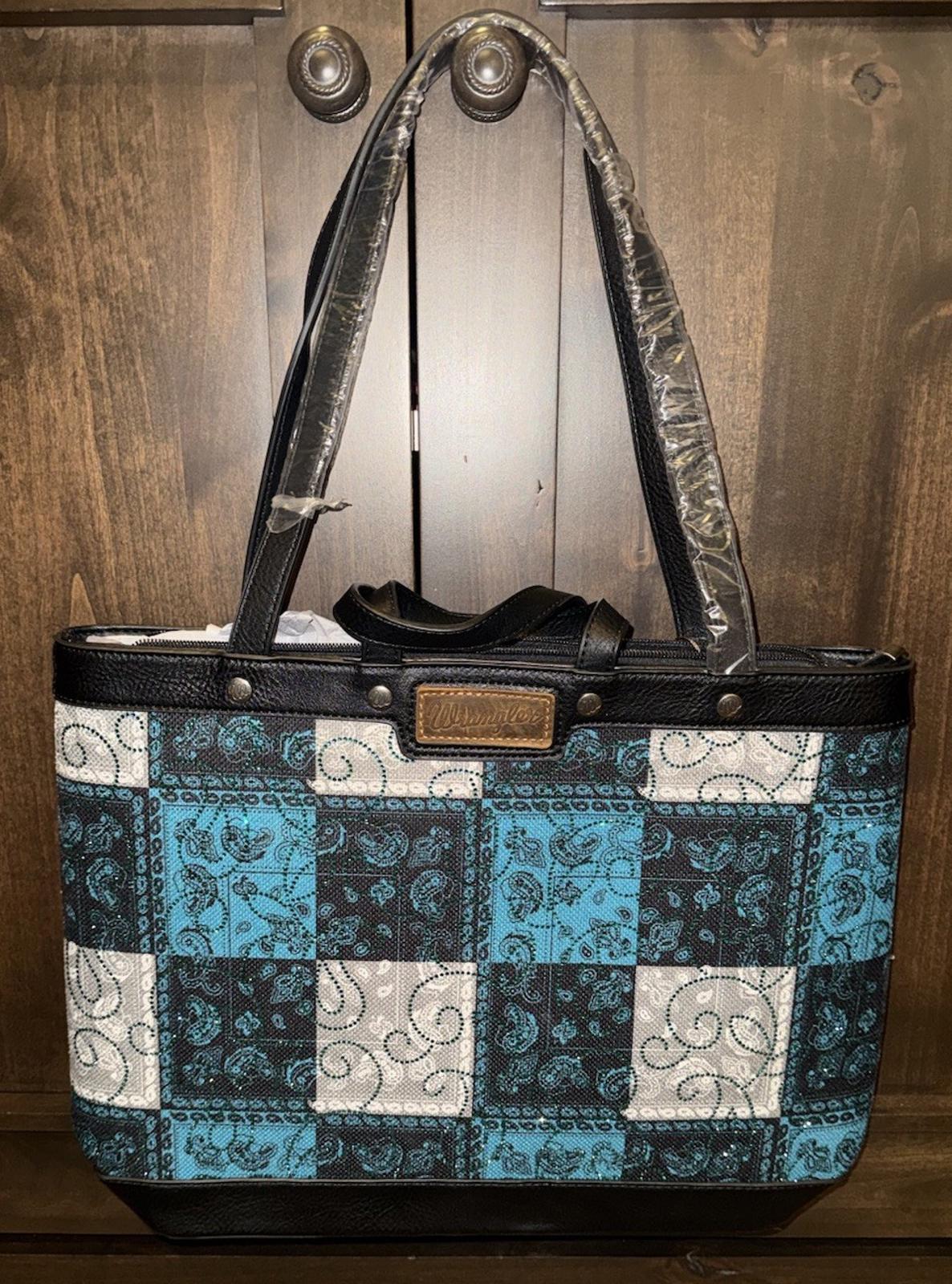 Wrangler Paisley Pattern Dual Sided Print Large-hobo Tote- Turquoise