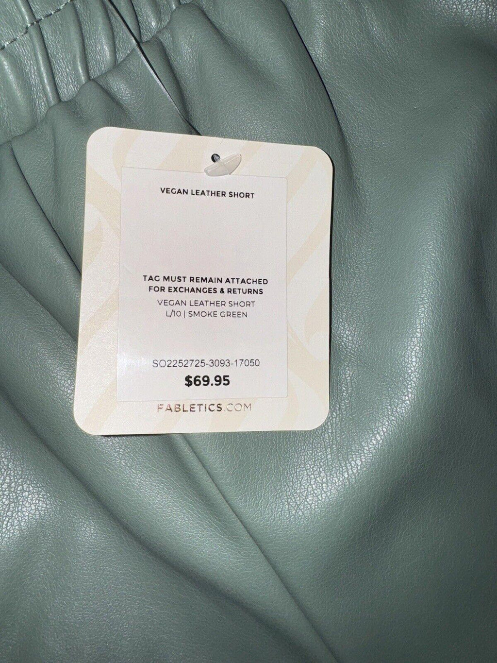 Fabletics Women's Vegan Leather High waisted Shorts Smoke green L NWT Stretch