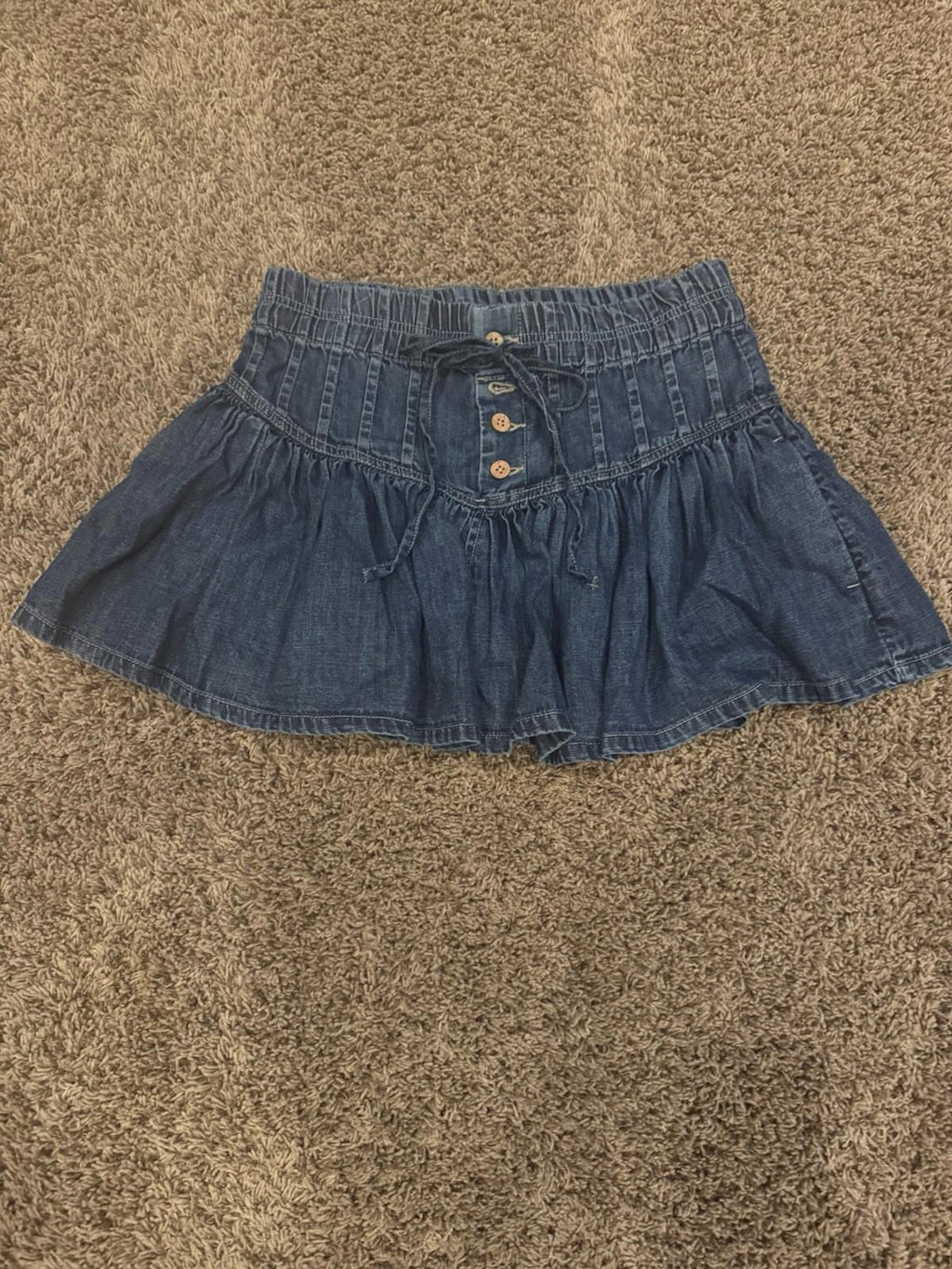 Free People We The Free Roselle Denim Mini Skirt Button Drawstring High Rise XS