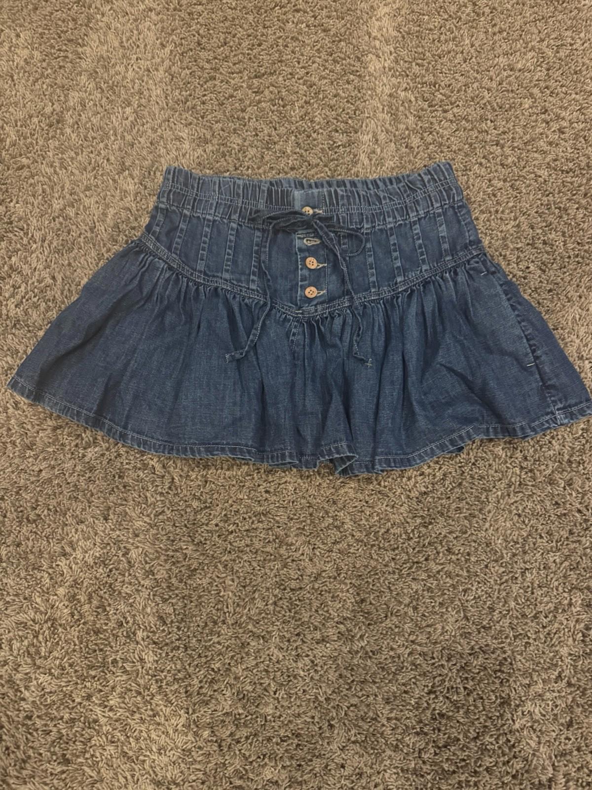 Free People We The Free Roselle Denim Mini Skirt Button Drawstring High Rise XS