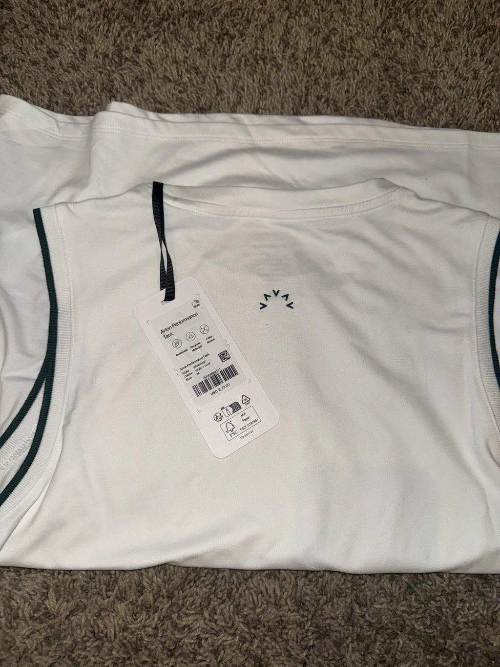 VARLEY Arton Performance Tank Top. Medium. White with Forest green NEW MSRP $72