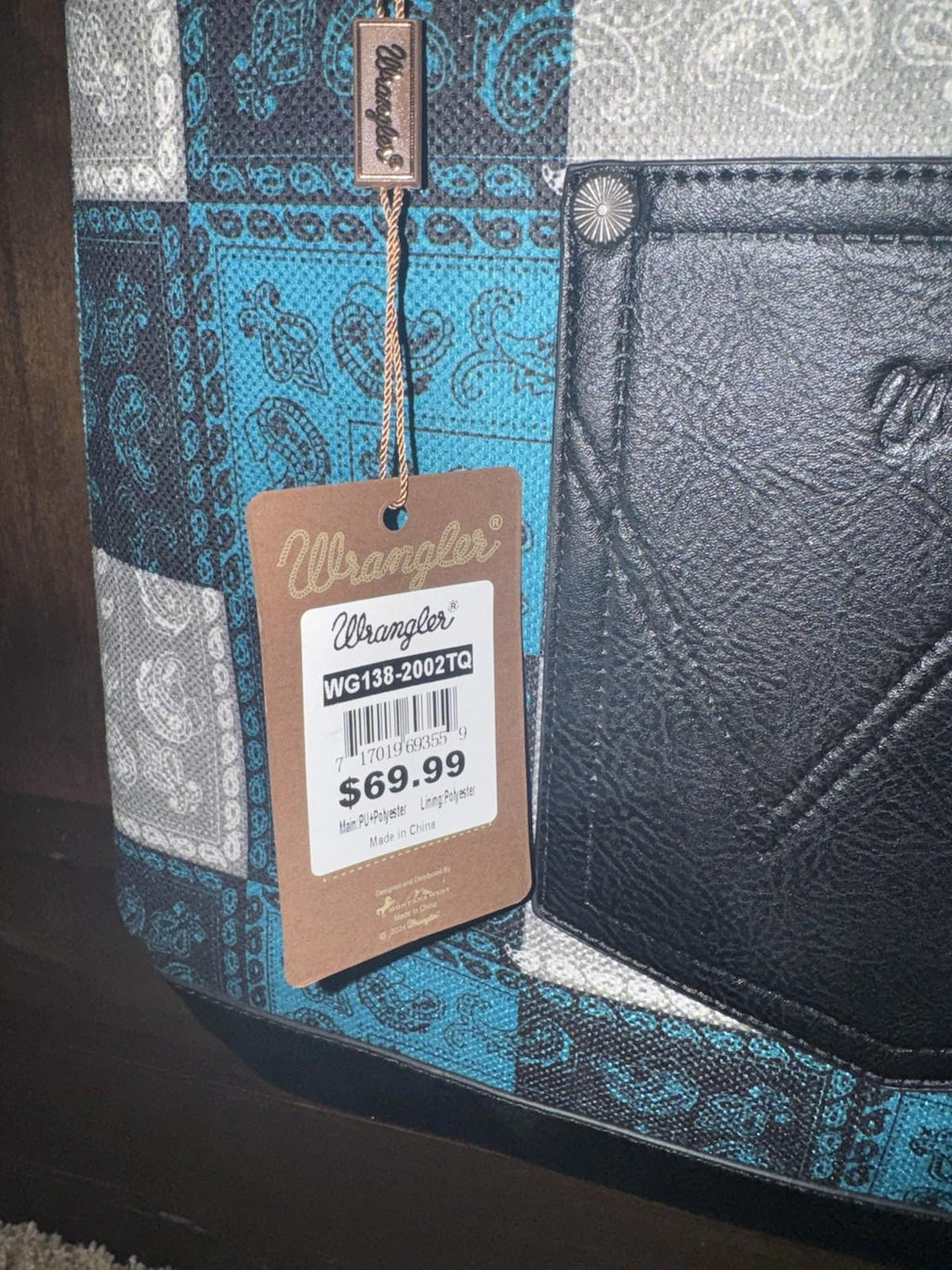 Wrangler Paisley Pattern Dual Sided Print Large-hobo Tote- Turquoise