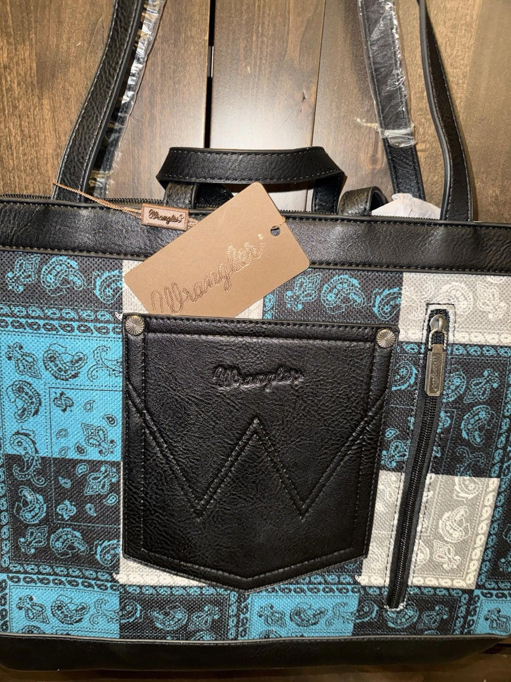 Wrangler Paisley Pattern Dual Sided Print Large-hobo Tote- Turquoise