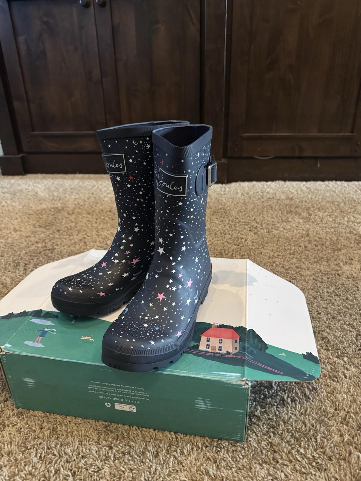 Joules Molly Welly womens navy rubber Stars rain boots US 6 EUR 37 NEW!