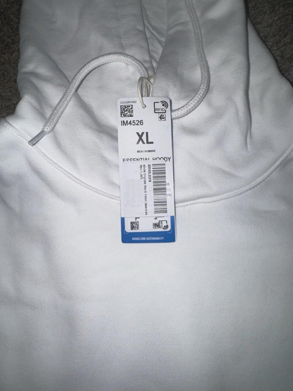 NEW adidas men Trefoil Essentials Hoodie Size XL White - NWT