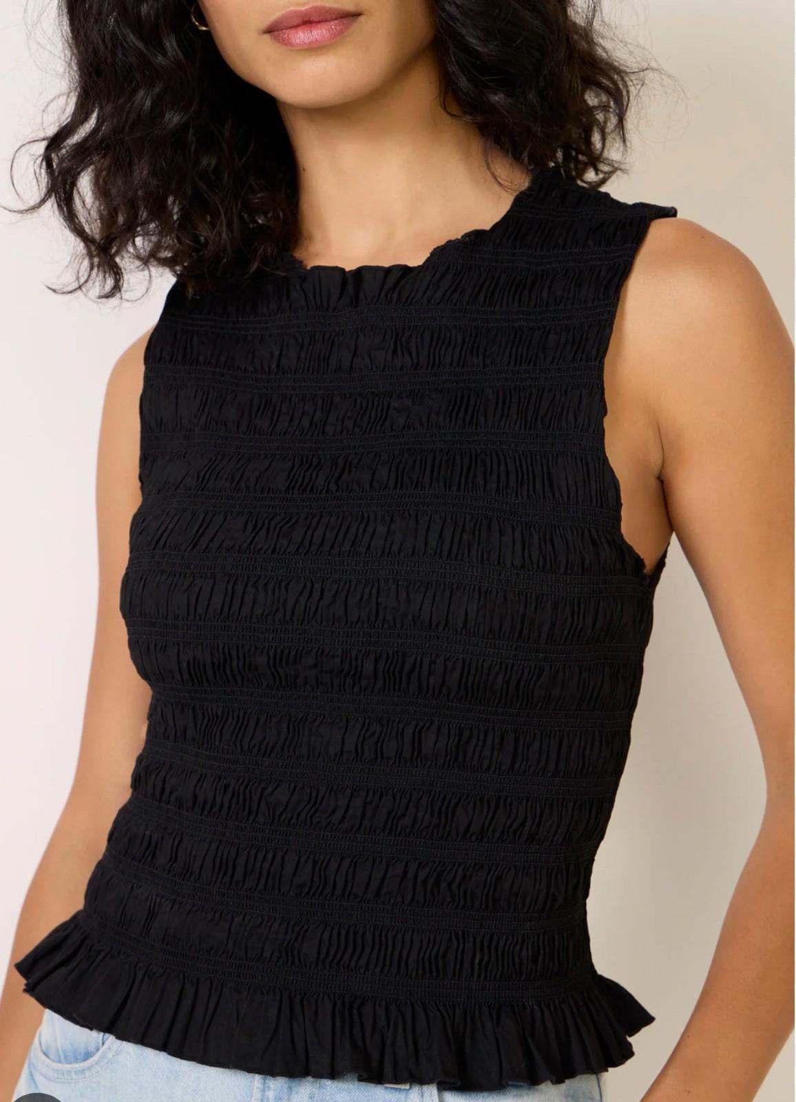 Pistola Phoebe Smocked Tank Top Noir Black Medium MSRP $108 NEW!