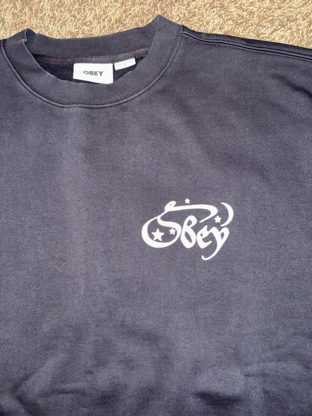 NEW! Obey Moon & Stars Crewneck Sweatshirt Black Size MED NWT