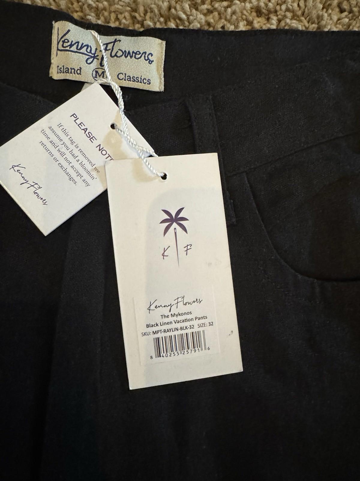 NEW! Kenny Flowers The Mykonos Linen Vacation Pants Black Medium