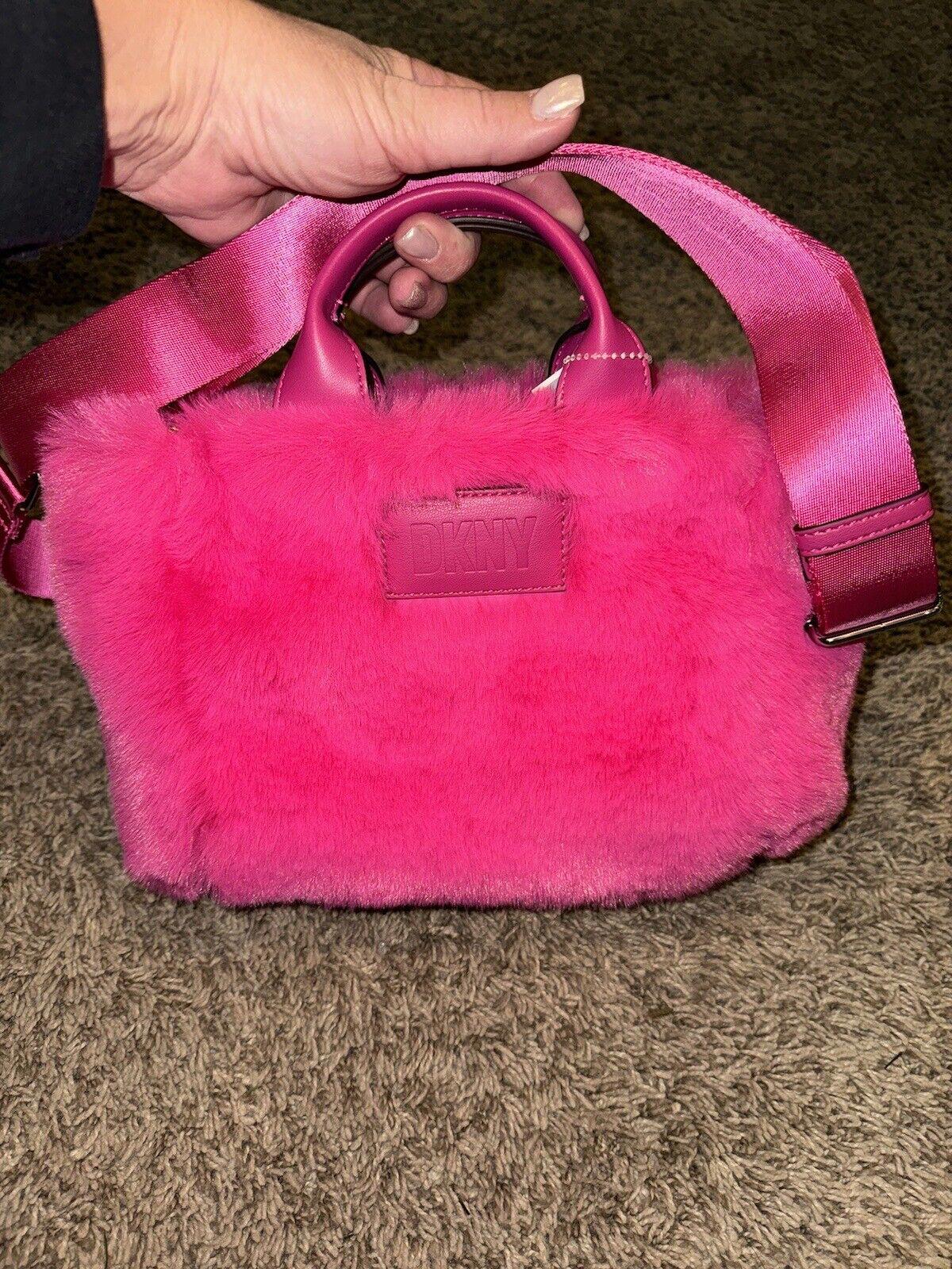 Pink DKNY Purse Handbag Satchel Fluffy Fur MSRP $148