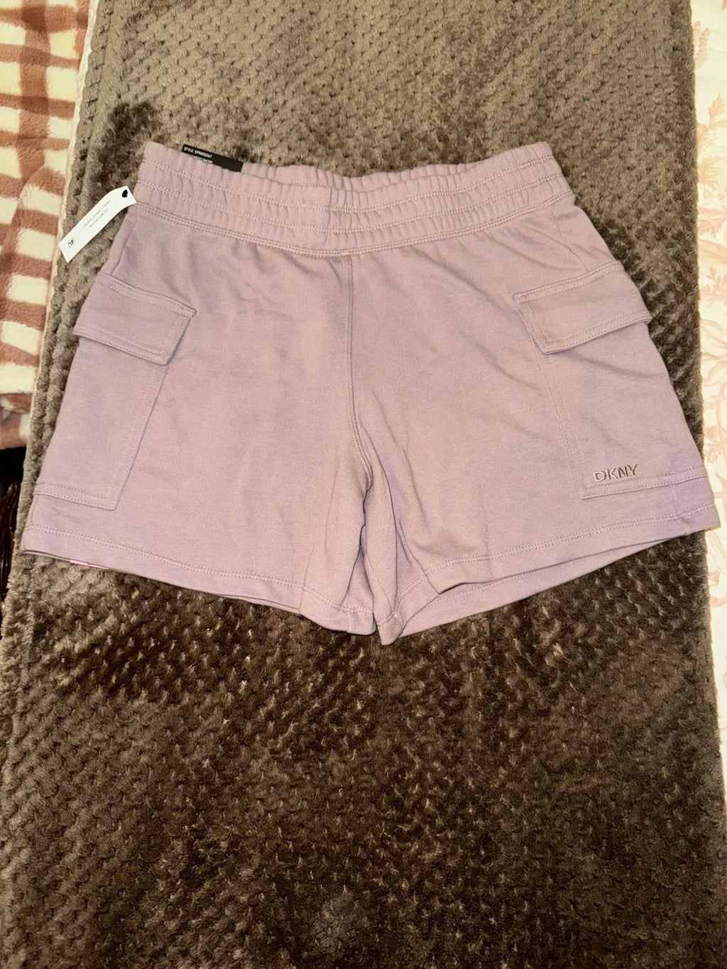 NEW! DKNY Women's French Terry Classic Fit Ultra-Soft Cargo Short Small. Purple