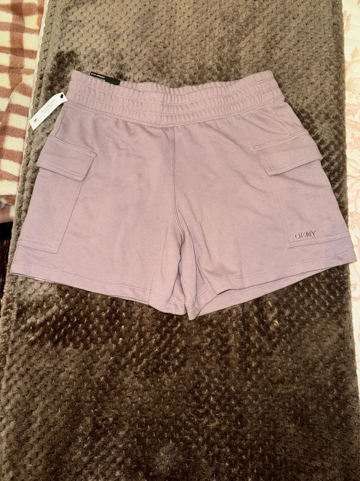 NEW! DKNY Women's French Terry Classic Fit Ultra-Soft Cargo Short Small. Purple