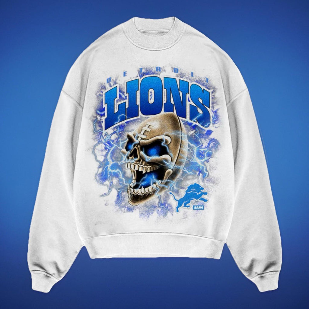 Unisex Gray SANA x Detroit Lions Skull Football Crewneck NFL - Size L NWOT