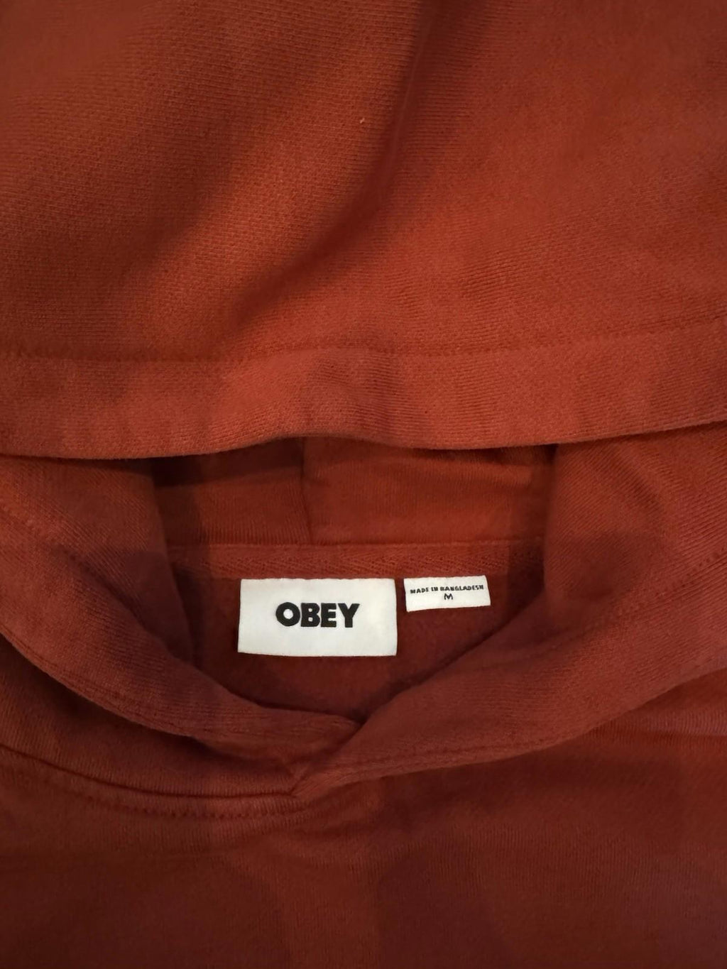 OBEY Rust Logo Long Sleeve Heavy Hoodie Sweatshirt Size Medium NEW