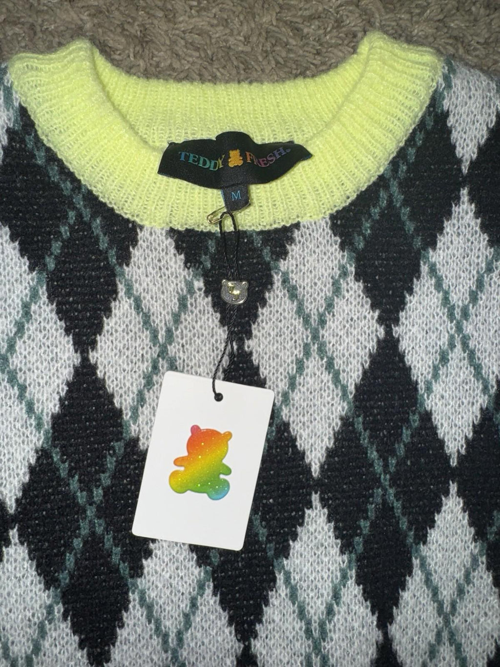 Teddy Fresh ARGYLE BLOCK SWEATER. SOLD OUT ONLINE! NEW! Medium