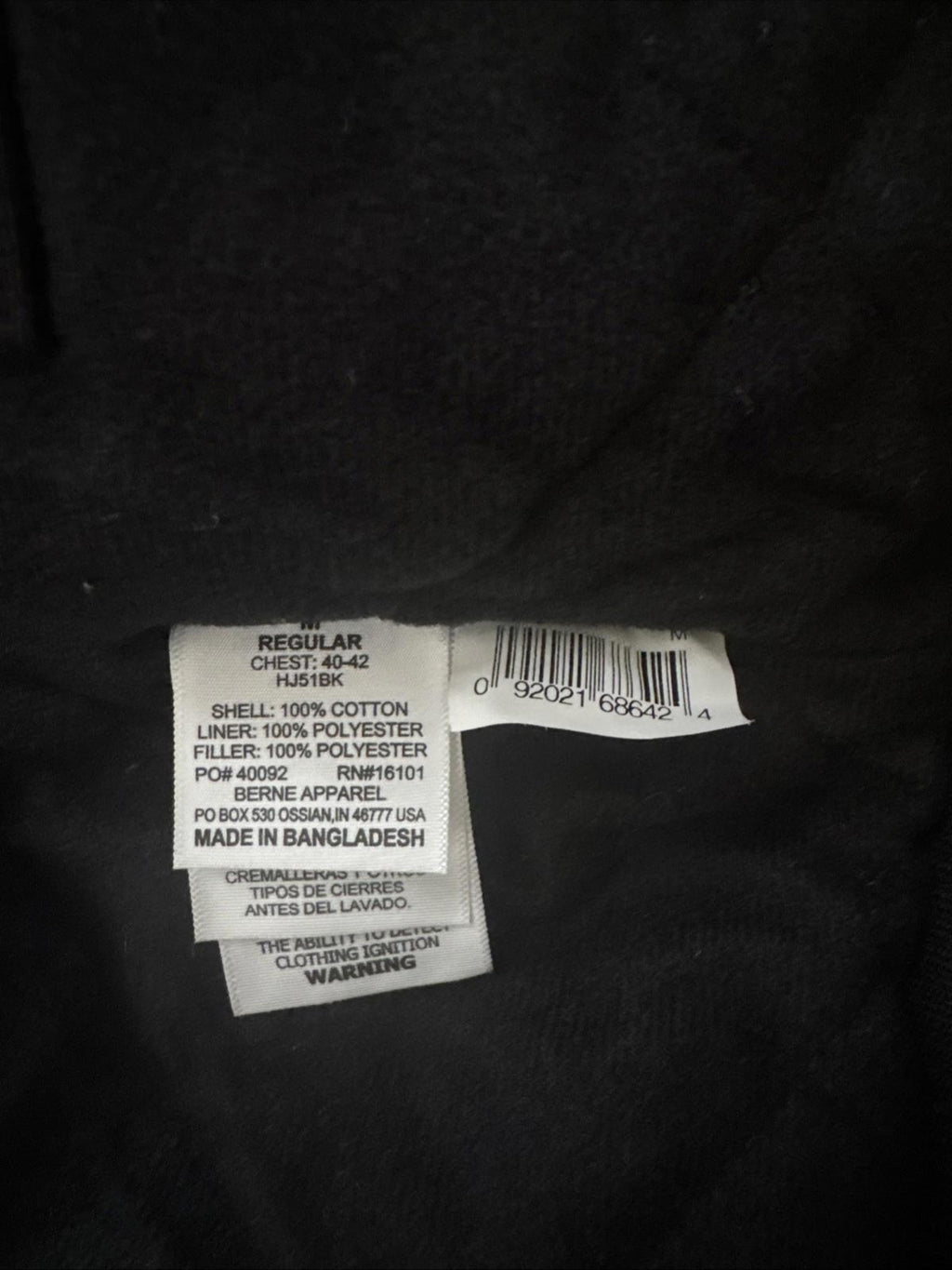Men's Berne Black Hooded Active Jacket  - Black Size M  HEAVY WORK COAT NEW