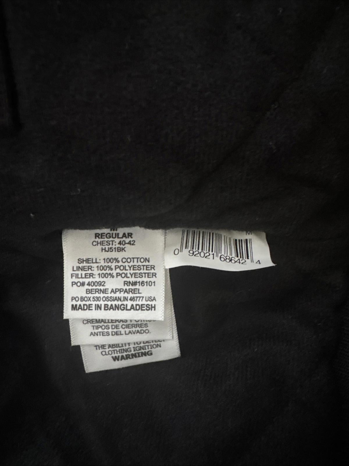 Men's Berne Black Hooded Active Jacket  - Black Size M  HEAVY WORK COAT NEW