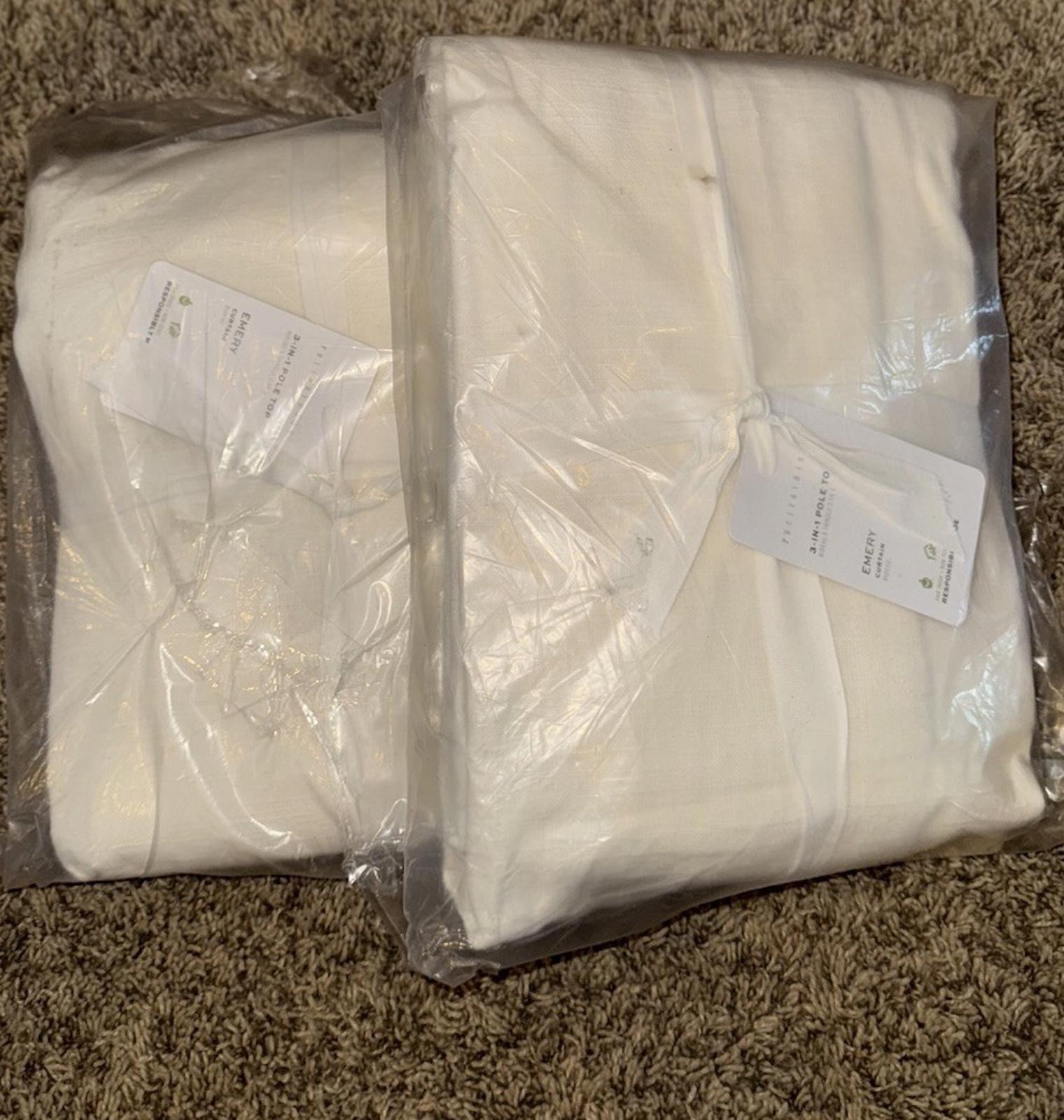 2- Pottery Barn Emery 3-in-1 Pole Top Linen Cotton Lined Curtains 96x65 IVORY