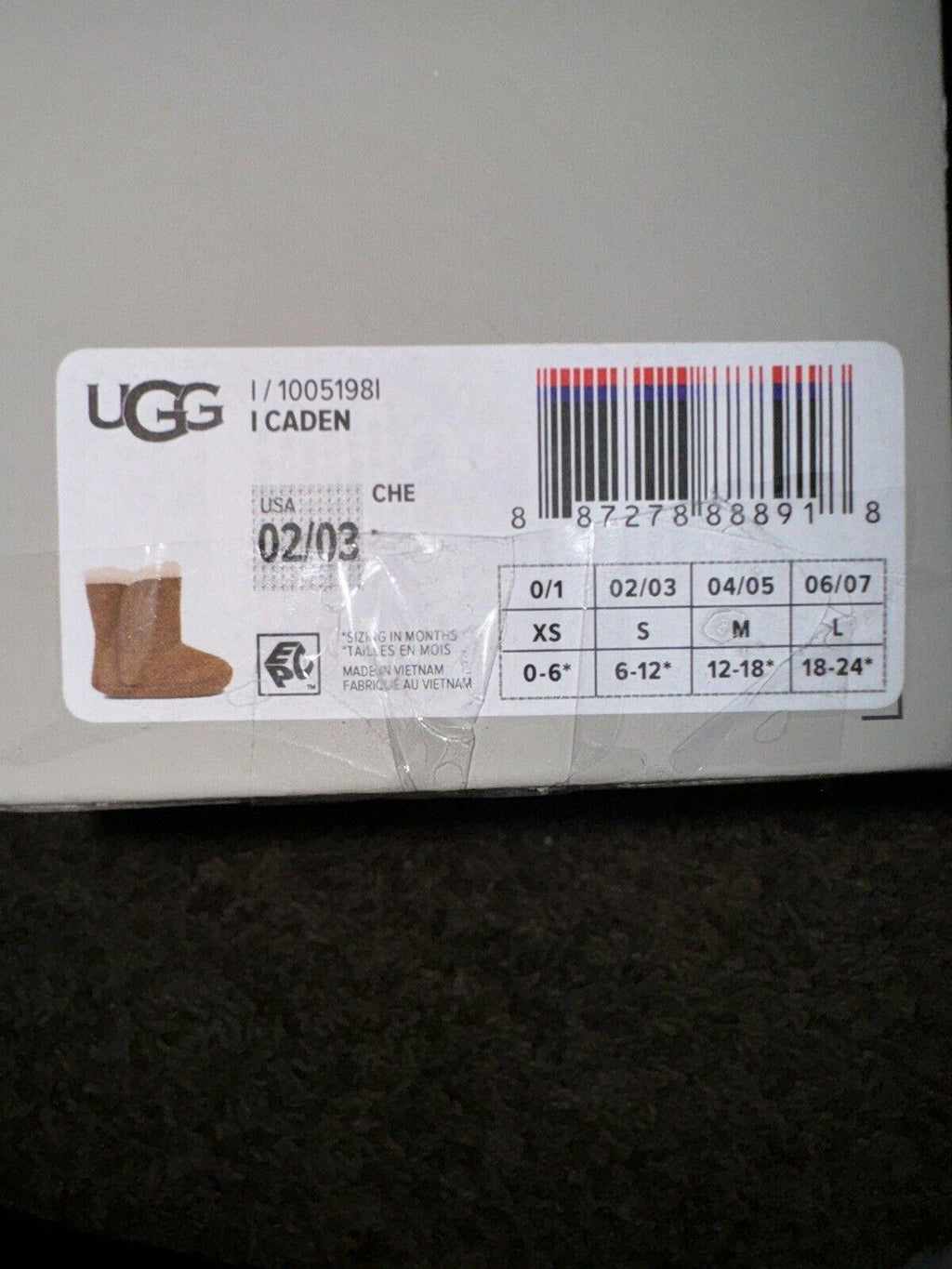 NIB UGG Baby Caden Boots Chestnut Brown 2/3 (6-12M)
